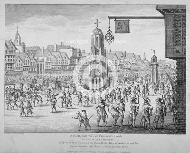 View of the procession of Marie de Medici along Cheapside, City of London, 1638 (1809). Creator: Anon.