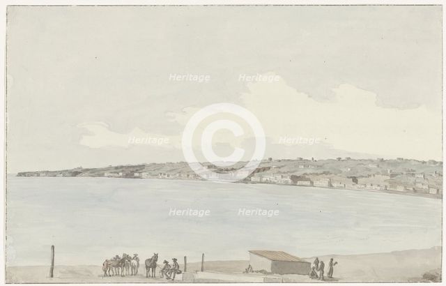 View of the promontory of Posillipo with ancient palace..., 1778. Creator: Louis Ducros.