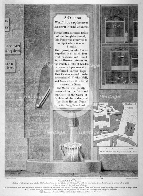 View of the pump near Clerks' Well in Ray Street, Finsbury, London, 1822. Artist: Bartholomew Howlett