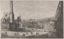 View of the Quirinal Hill in Rome with the fountain of the horse tamers at left, 1822. Creator: Luigi Rossini