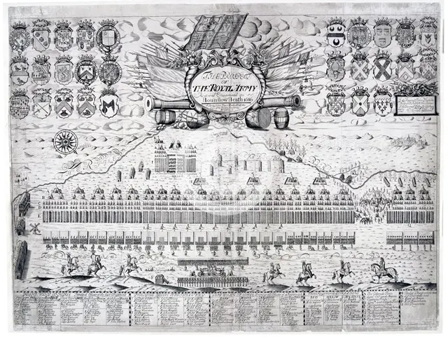 View of the royal army as it was encamped on Hounslow Heath, Middlesex, in 1686. Artist: J Harris