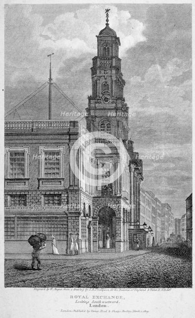 View of the Royal Exchange, looking south-west, City of London, 1809. Artist: William Angus