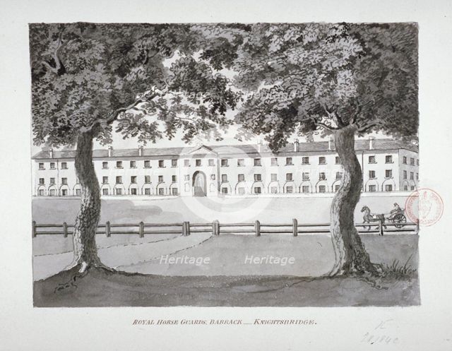 View of the Royal Horse Guards Barracks, Knightsbridge, Westminster, London, c1796. Artist: Anon