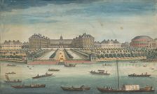View of the Royal Hospital Chelsea and the Rotunda in London's Ranelagh Gardens, 1751. Creator: Thomas Bowles