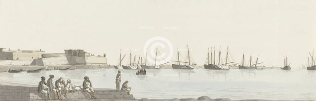 View of the roadstead with ships anchored at Bari, 1778. Creator: Louis Ducros.