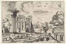 View of the Roman Forum, looking toward the Palatine Hill, from the series The Small book..., 1562. Creators: Johannes van Doetecum I, Lucas van Doetecum
