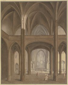 View of the rood screen and choir of a Gothic church with Renaissance altars and..., 1778. Creator: Johann Vogelin
