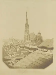 [View of the rooftops and cathedral of Vienna], ca. 1853. Creator: Alois Auer