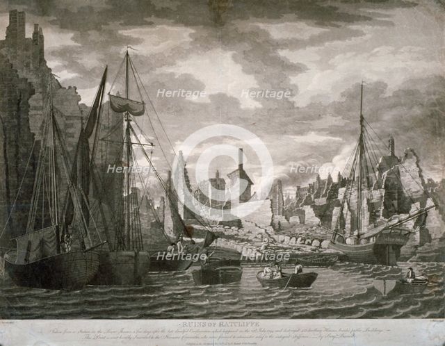 View of the Ratcliffe area, London, showing the ruins after the fire of 23 July, 1794. Artist: Benjamin Burnell