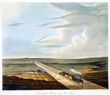 View of the Railway across Chat Moss Liverpool and Manchester Railway, 1833. Creator: Henry Pyall