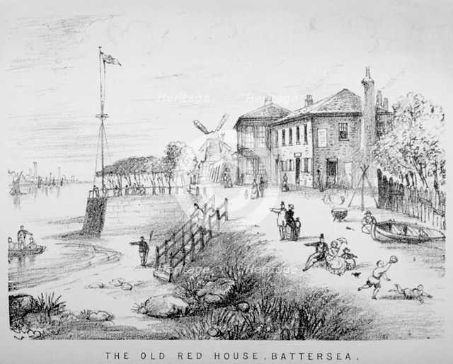 View of the Red House Inn on the banks of the River Thames, Battersea, London, 1850.                 Artist: Anon