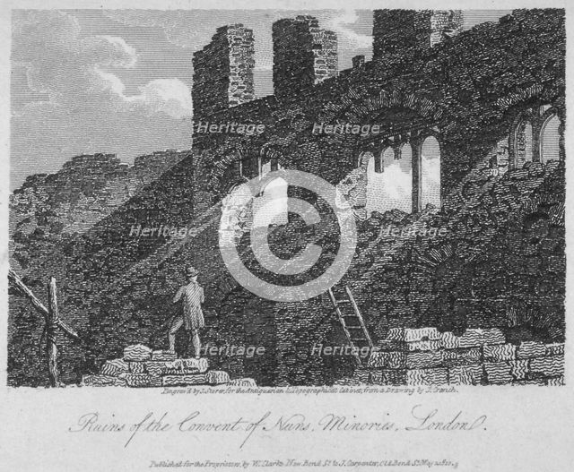 View of the remains of the Church of St Clare Minoressess without Aldgate, City of London, 1810.     Artist: James Sargant Storer