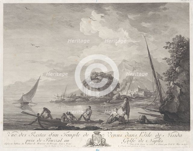 View of the Remains of the Temple of Venus on the Isle of Nisida Close to Pouzzol on the G..., 1761. Creator: Noel Le Mire.
