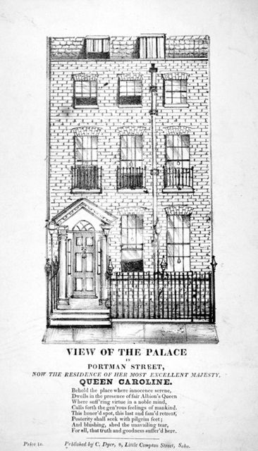 View of the residence of Queen Caroline in Portman Street, Marylebone, London, c1820. Artist: Anon
