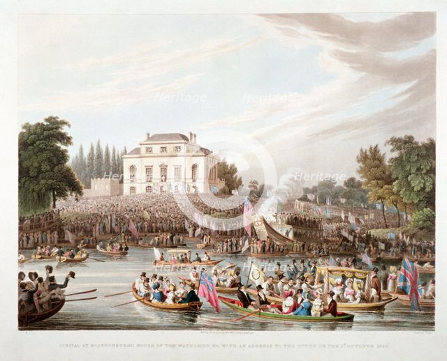 View of the River Thames at Brandenburgh House, Hammersmith, London, 1821. Artist: Matthew Dubourg