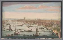 View of the River Thames and the City of London viewed from the northwest side, 1733-1779. Creator: Anon