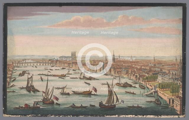 View of the River Thames and the City of London viewed from the northwest side, 1733-1779. Creator: Anon.