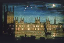 View of the River Thames and Palace of Westminster at night, c1851. Artist: Anon