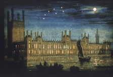 View of the River Thames and Palace of Westminster at night, c1851. Artist: Anon