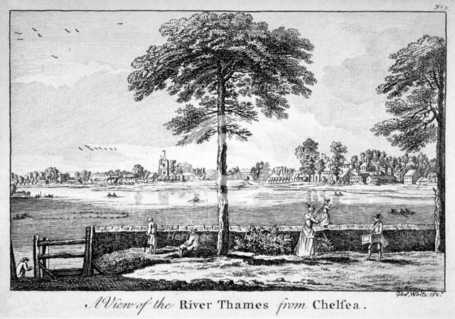 View of the River Thames from Chelsea, London, 1750.                                                 Artist: Charles White