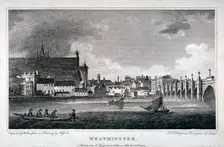 View of the River Thames, Westminster Bridge and the Palace of Westminster, London, 1808. Artist: AW Warren