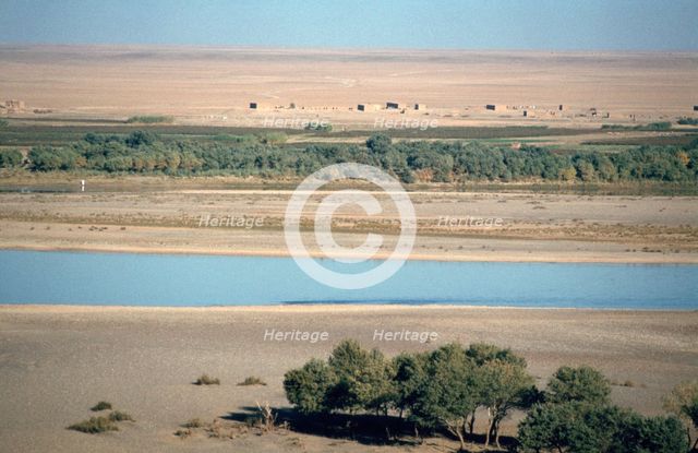 View of the River Tigris from the Ziggurat, Ashur, Iraq, 1977. Creator: Vivienne Sharp.