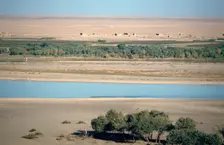 View of the River Tigris from the Ziggurat, Ashur, Iraq, 1977. Creator: Vivienne Sharp