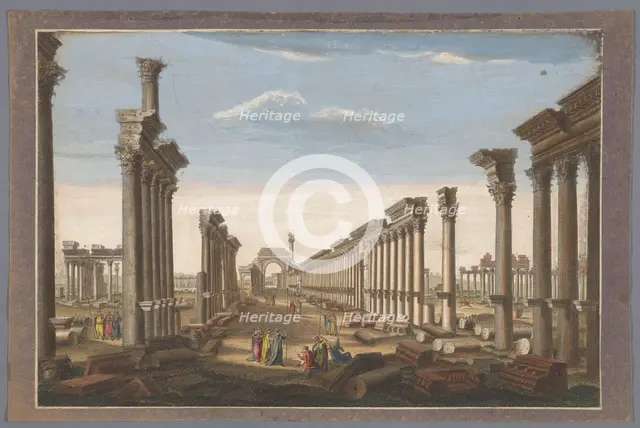 View of the ruin of the arch of the colonnade at Palmyra, seen from the west side
, 1745-1794. Creator: Anon.