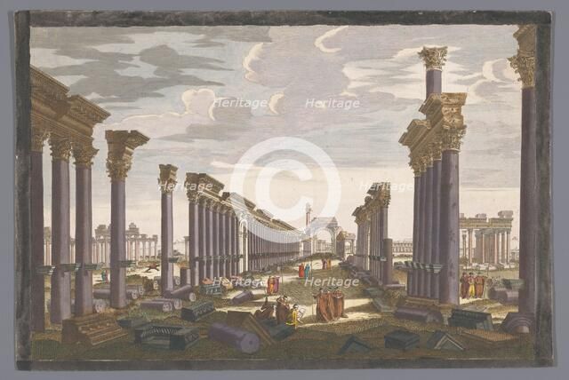 View of the ruin of the arch of the colonnade at Palmyra, seen from the west, 1745-1775. Creator: Anon.