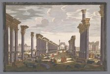View of the ruin of the arch of the colonnade at Palmyra, seen from the west, 1745-1775. Creator: Anon