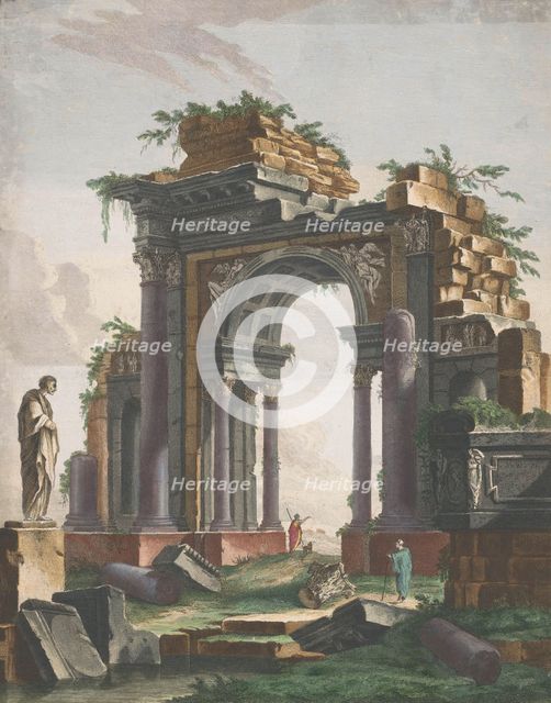View of the ruins of a triumphal arch, 1753-1797. Creators: Pierre François Basan   , Pierre Fouquet.