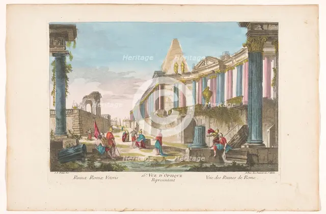 View of the ruins of a colonnade in Rome, 1745-1775. Creator: Anon.