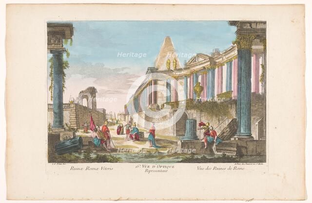 View of the ruins of a colonnade in Rome, 1745-1775. Creator: Anon.
