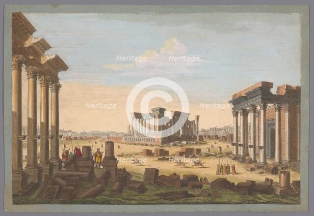 View of the ruins of monuments at Palmyra seen from the northwest side, 1756. Creator: Unknown.