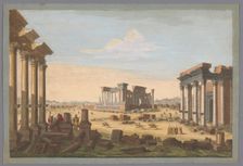 View of the ruins of monuments at Palmyra seen from the northwest side, 1756. Creator: Unknown