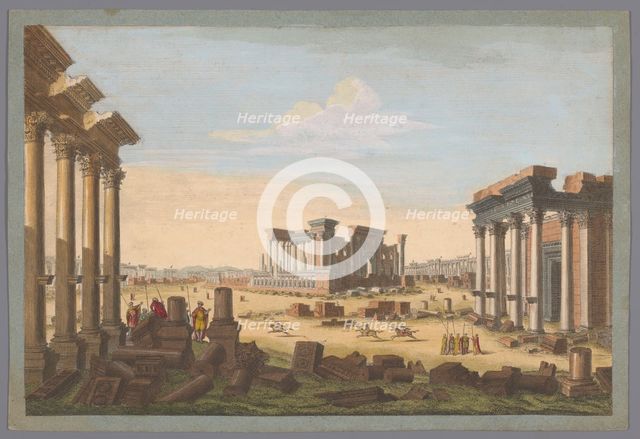 View of the ruins of monuments at Palmyra seen from the northwest side, 1756. Creator: Unknown.