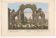 View of the ruins of the bow of the column gallery in Palmyra, seen from the east side, 1700-1799. Creator: Anon