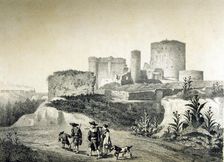 View of the ruins of the castle of Arévalo (Ávila), engraving in the book Memories and beauties …