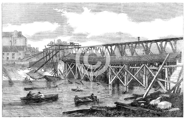 View of the ruins of the Lendal Bridge, York, taken immediately after its fall, 1861. Creator: Unknown.
