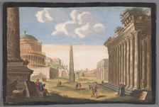 View of the ruins of Trajan's Column, the Arch of Constantine and other monuments..., 1745-1794. Creator: Anon