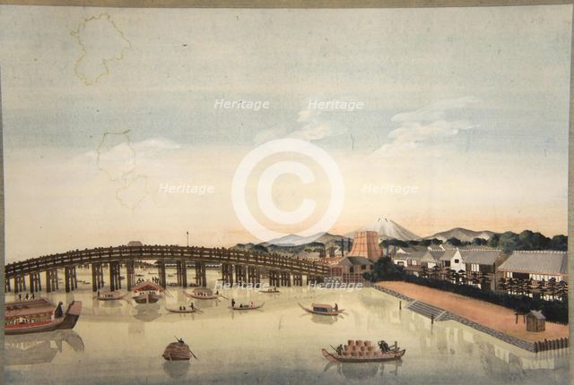 View of the Ryogokubashi over the Sumidagawa River in Edo, 1823-1829.