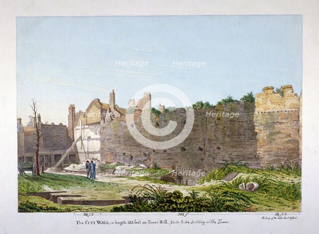 View of the Wall of London on Tower Hill, London, 1818. Artist: Robert Blemmell Schnebbelie