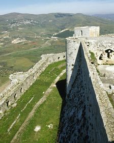 View of the walls, Krak des Chevaliers, Syria, 2001. Creator: LTL