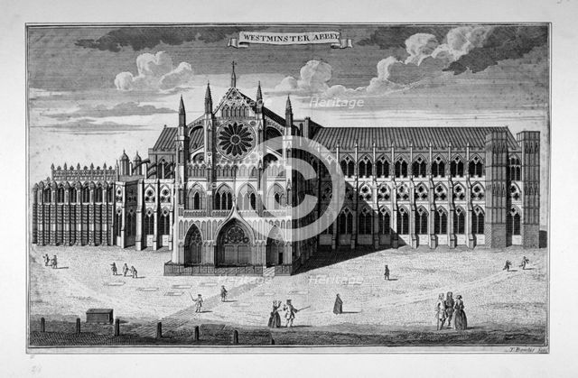 View of the west end of Westminster Abbey before the addition of towers, London, c1738. Artist: Thomas Bowles