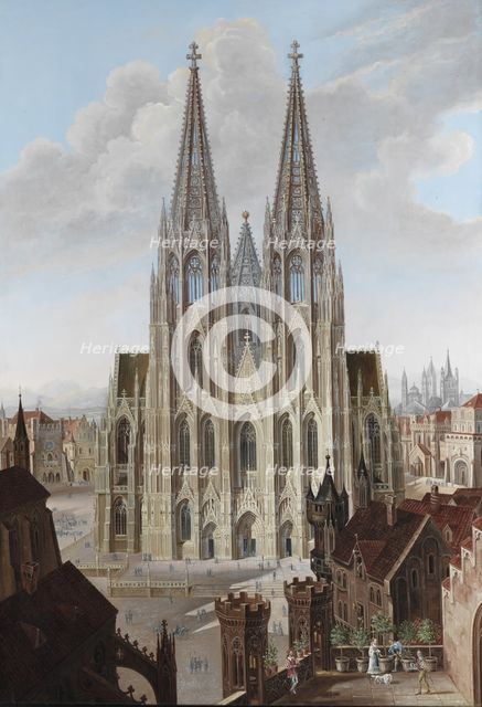 View of the west facade of the Cologne Cathedral, 1839. Artist: Enslen, Carl Georg (1792-1866)