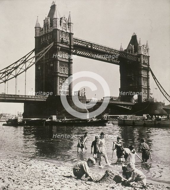 View of the west side of Tower Bridge, London, c1950.  Artist: Anon