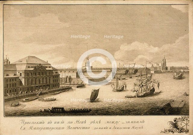 View of the Winter Palace from the Neva River, 1753. Artist: Kachalov, Grigory Anikeevich (1711-1759)