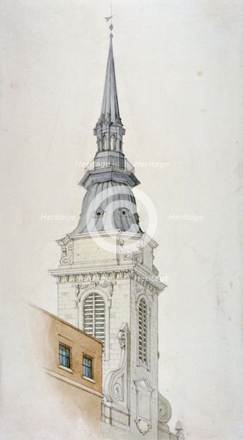 View of the tower and spire of St Martin within Ludgate, City of London, 1840. Artist: Anon