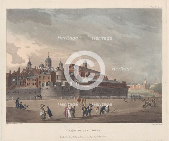 View of the Tower, October 1, 1809., October 1, 1809. Creators: Thomas Rowlandson, Augustus Charles Pugin, Thomas Sunderland.