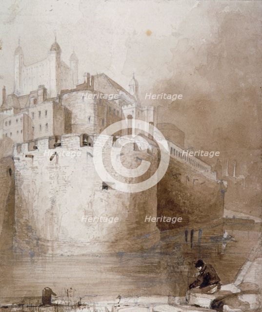 View of the Tower of London from the moat, c1830. Artist: Anon